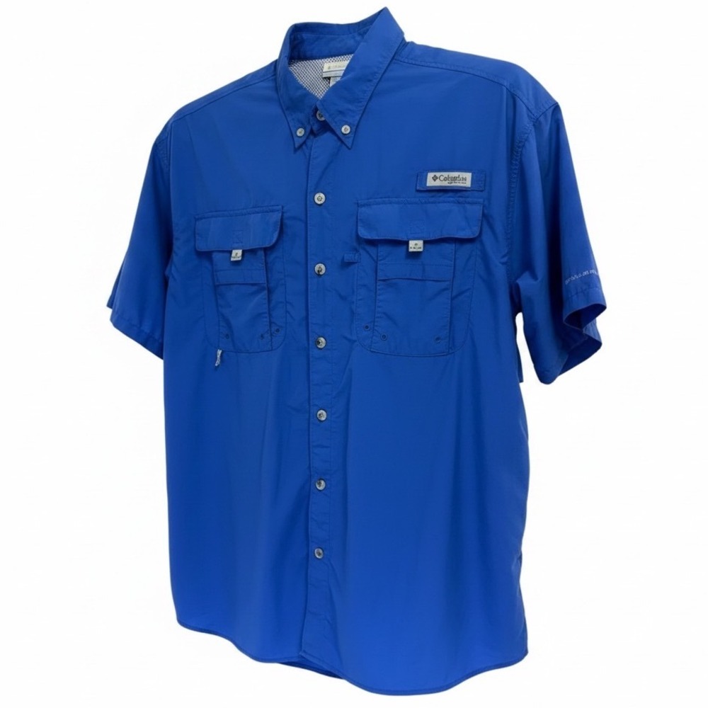 Columbia PFG Bahama II Mens Medium Blue S/S Vented Fishing Shirt (N41)